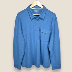 Untuckit Mattheiu Long Sleeve Polo Shirt Men 2XL Blue Pocket Cotton Stretch